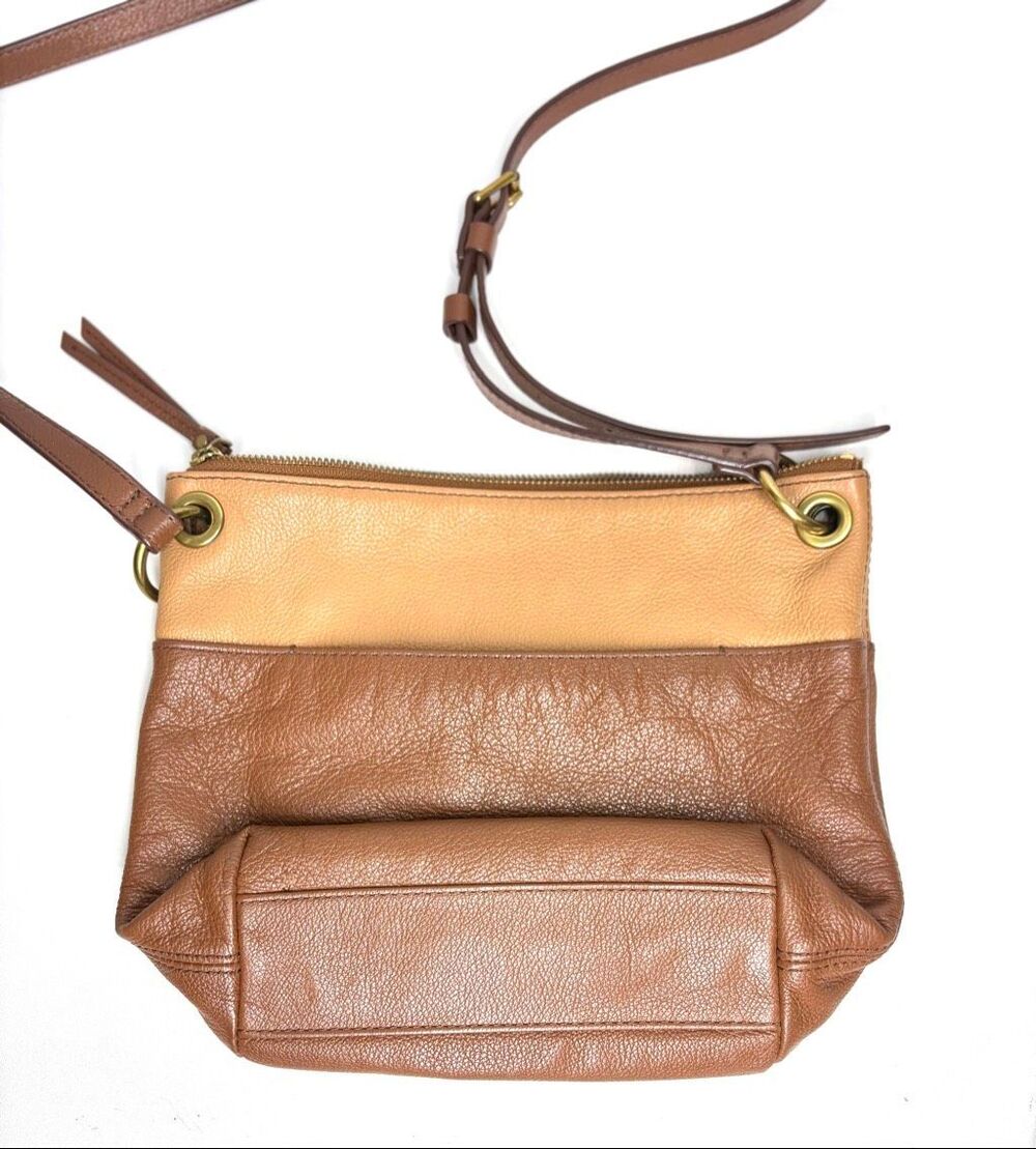 Fossil Cognac Brown & Tan Leather Crossbody Bag Two Tone Adjustable Strap - Picture 8 of 8